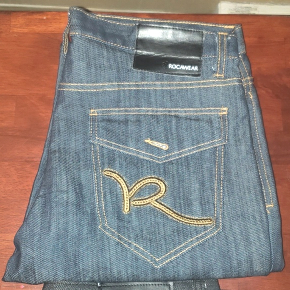 2 Pair Rocawear Jeans Like New Blue pair Size 34 x 30 Black pair Size 34 x 32